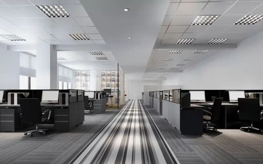 Büro mit Teppich und Fußbodenheizung