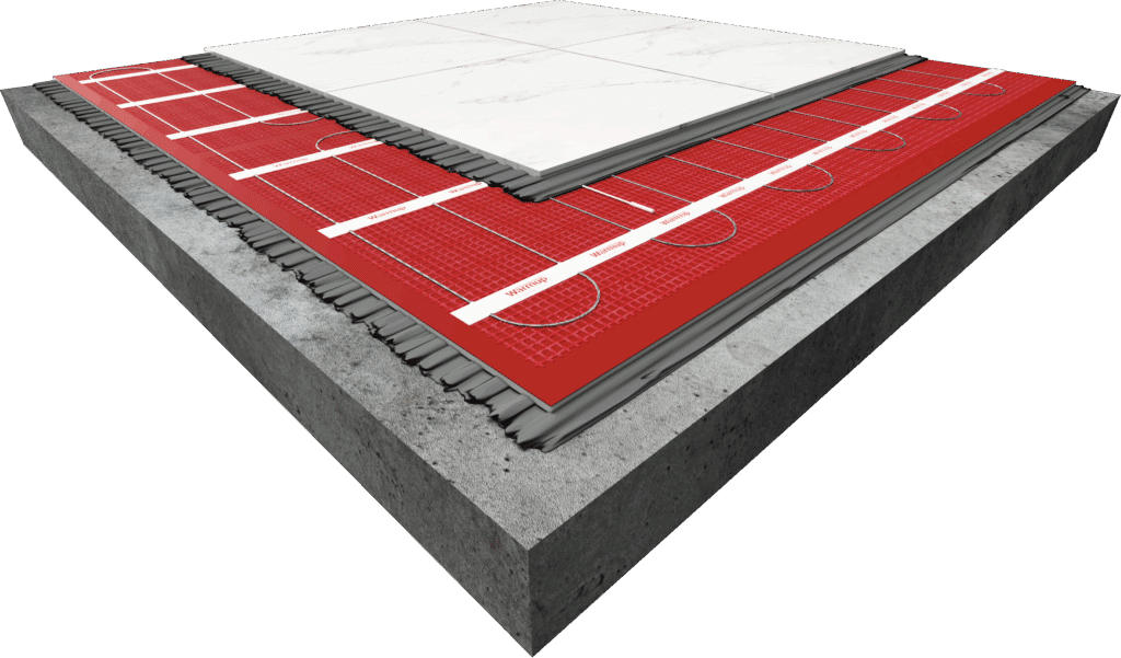 Elektrische Fußbodenheizung Heizmatte beim Verlegen